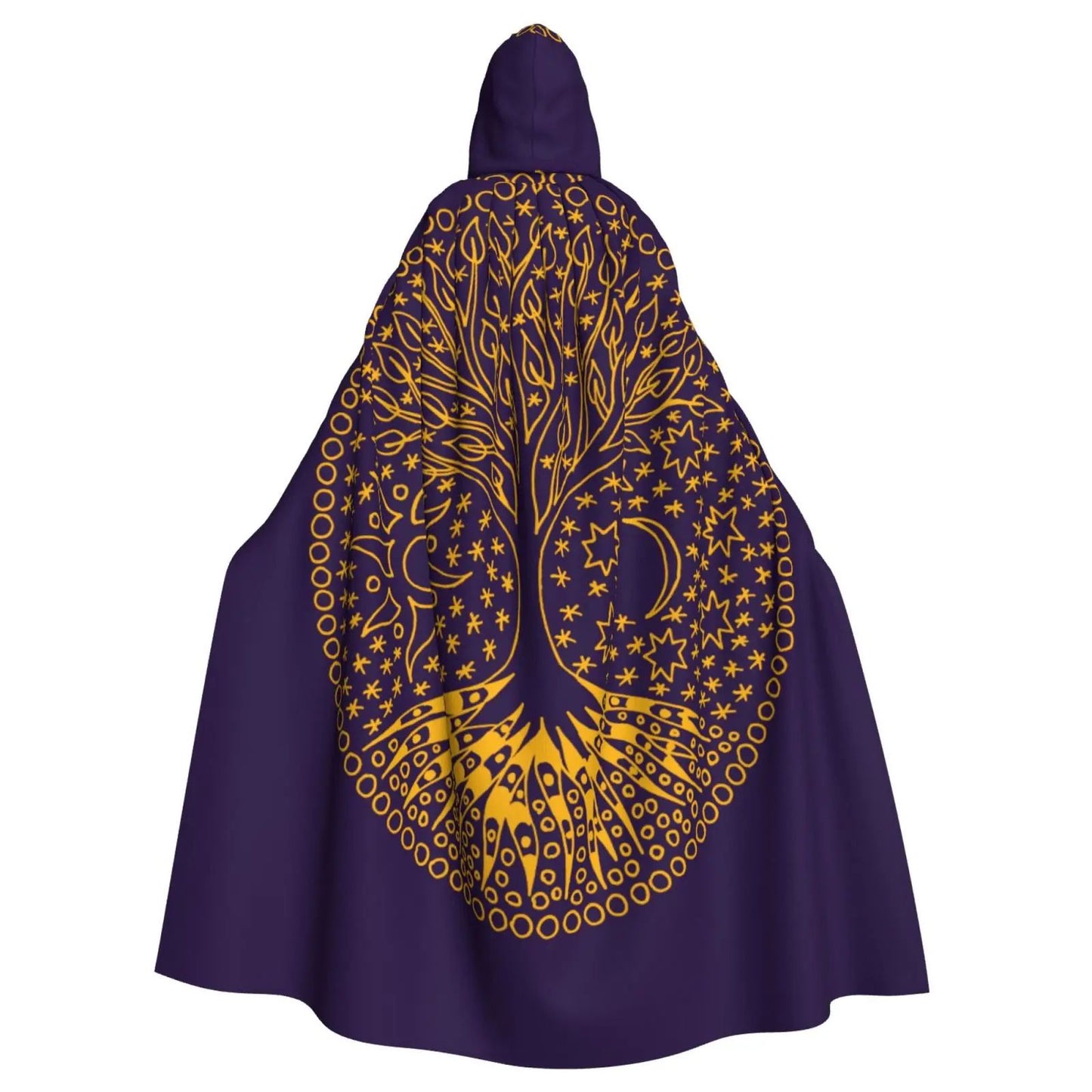 Tree Of Life Celtic Adult Cloak Cape Hooded Medieval Costume Witch Wicca Vampire Elf Purim Carnival Party