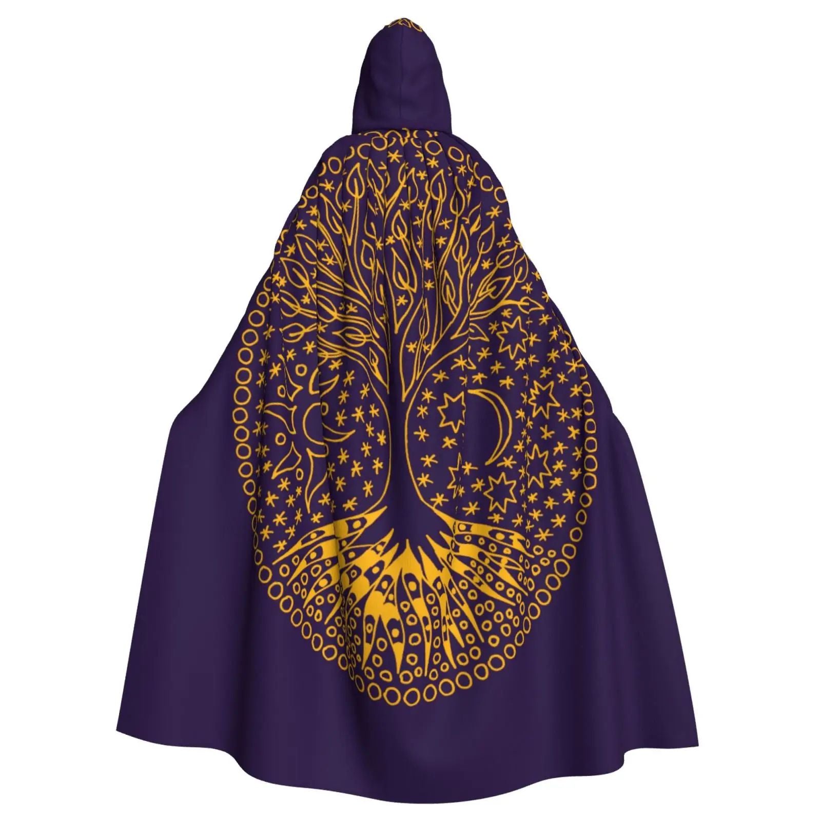 Tree Of Life Celtic Adult Cloak Cape Hooded Medieval Costume Witch Wicca Vampire Elf Purim Carnival Party