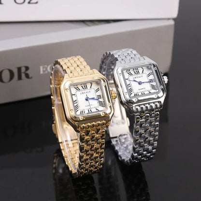 Women New Fashion Square Watches Gold Stainless Steel Strap Luxury Ladies Quartz Wristwatches Qualities Female Roman Clock Gift