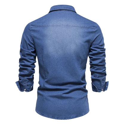 2025 Brand Elastic Cotton Denim Shirt Men Long Sleeve Quality Cowboy Shirts for Men Casual Slim Fit Mens Designer Clothing