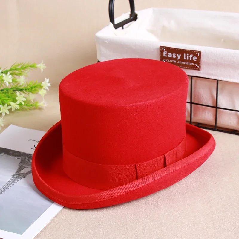 Wool Flat Man Top Hat Fashion Fedora Hats Versatile Panama Magician Cap Gentleman Cylinder Strap Steampunk Unisex Elegant