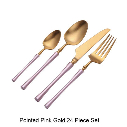 Conjunto de Talheres 24 Peças Aço Inox Fosco Preto Dourado Jogo de Talheres de Mesa Faca Colher Garfo Lavável em Lava-louças