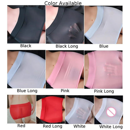 Summer Women Ice Silk Sheer Sexy Mini Tube Skirt Sexy Translucent Nightclub Party Clubwear Short Skirts Elastic Female Clothing