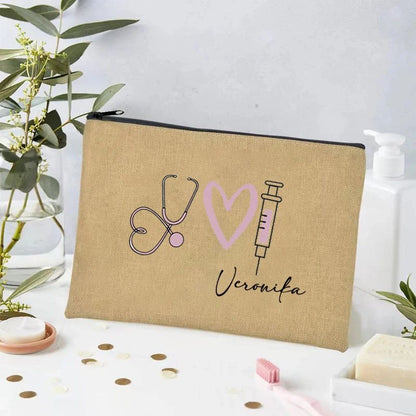 Stethoscope Nurse Custom Name Canvas Bag Organizer Travel Storage Medicine Bags Perfume Lipstick Pouch Personalized Gift Nurses