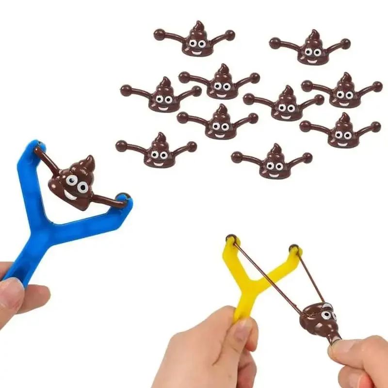 12pcs Mini Rubber Slingshot Poop Slingshot Toy Flying Poop Toys Smiling Stretchy Toy Stress Relief Toy Gift for Kids Adult Party