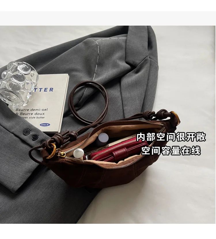 Velvet Material 2025 High Quality Zipper Shoulder Bag Solid Color Simple Fashionable Crossbody Bag Soft Western Style Handbag