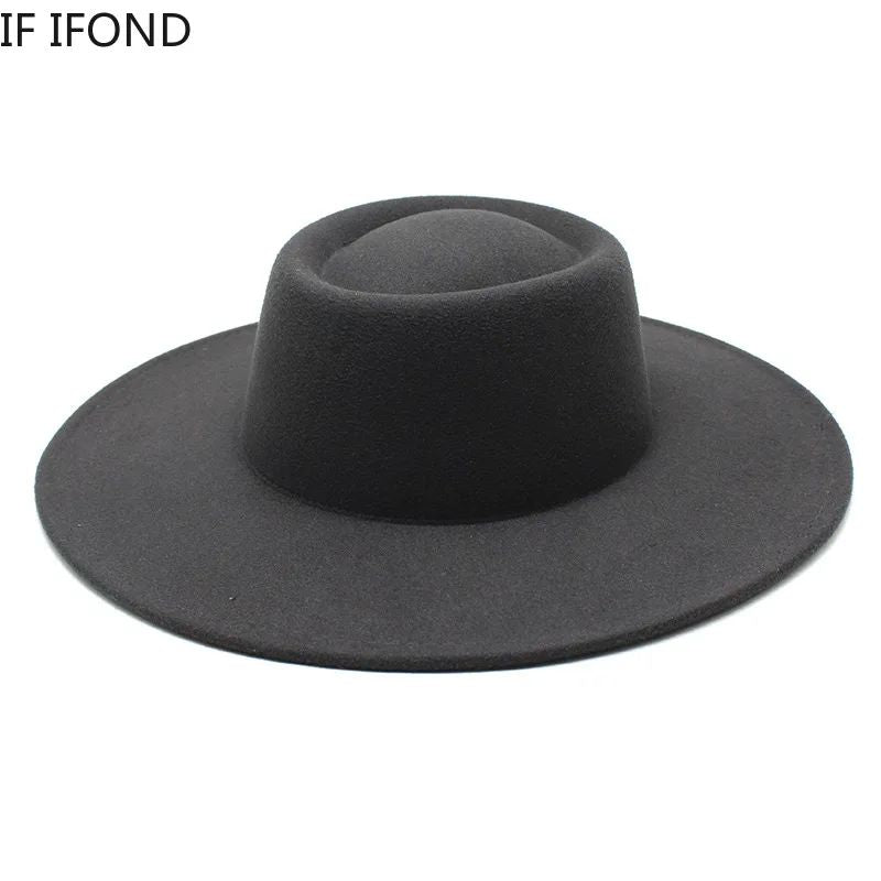 Classic British Style 9.5CM Big Wide Brim Fedora Hat For Women Fashion Autumn Winter Felt Church Hats Wedding Dress Jazz Cap