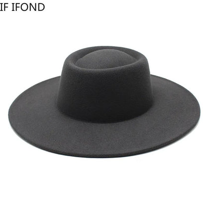 Classic British Style 9.5CM Big Wide Brim Fedora Hat For Women Fashion Autumn Winter Felt Church Hats Wedding Dress Jazz Cap