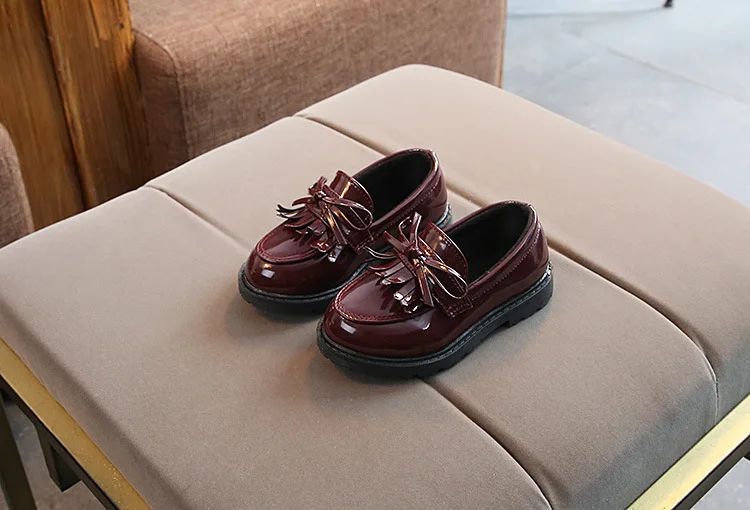 Children Tassel Princess Shoes School Party Wedding Dress Mary Jane PU Leather Shoes Girls Breathable Anti-skid Slip on Shoes