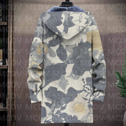 Men's Retro Flower Print Plush Thick Long-Sleeved Coat Fleece Hooded Overcoat Unisex Thick Warm Jacket-12 style