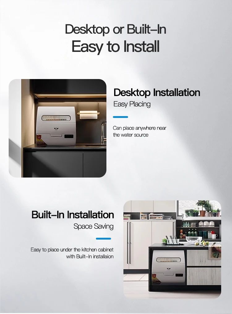 6 Sets Q6 Mini Portable Dishwasher Smart Desktop Countertop Washer Compact Kitchen Appliance for Home Office Camping Use