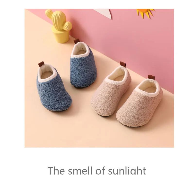 Children Cotton Slippers Solid Warm Kids Winter Home Shoes Boys Girls Plush Floor Shoes Indoor Soft Sole Anti-slip Cotton Shoes