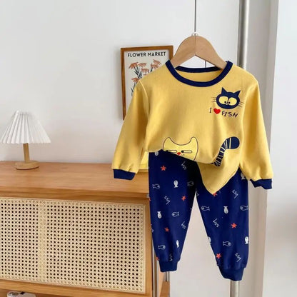 2-10 Years Spring Autumn Boys Pajamas Cartoon Dinosaur Pattern Full Sleeve Shirt +Pants 2Pcs Suit For Kids Children Clothing Set