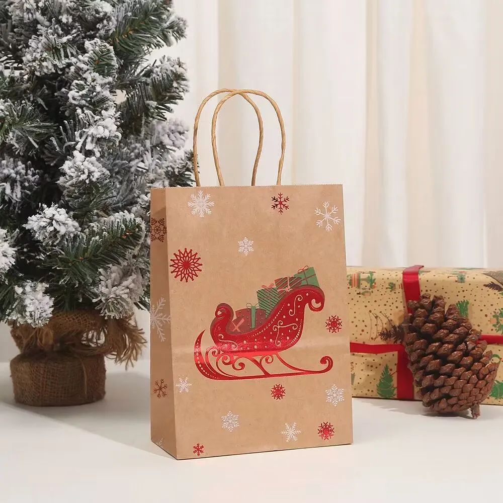 Christmas Kraft Paper Handbags 2026 Xmas Gifts Bag Merry Christmas Decor For Home Cristmas Navidad New Year Packing Bags