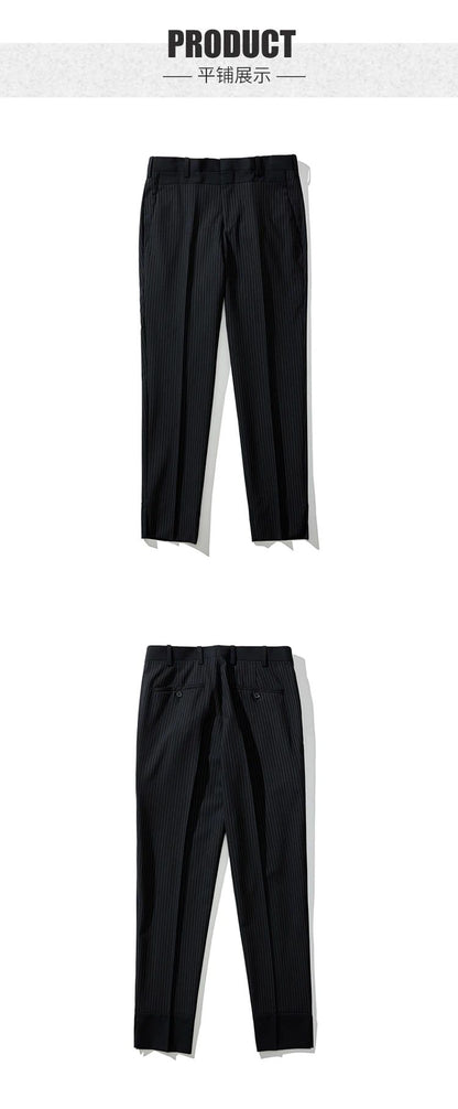 Calça Casual Masculina Listrada Preta Nova de Verão 2025, Calça Slim da Moda na Altura da Panturrilha, Tamanhos 28-35