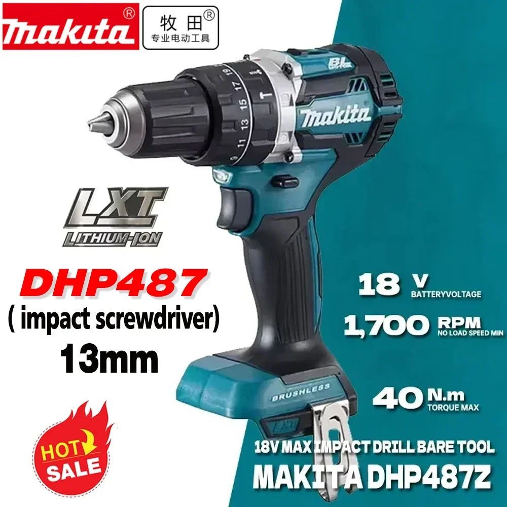 Furadeira de Impacto Parafusadeira a Bateria Makita DHP487 18V Velocidade Variável Motor Sem Escova Ferramenta Elétrica Furadeira