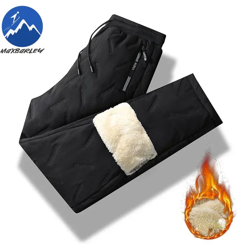 Calça Masculina de Inverno 8GG Grossa Acolchoada de Pluma Calça Esportiva Masculina de Alta Qualidade com Cordão Calça Jogger Masculina para Exterior Lazer Solta Acolchoada de Pluma
