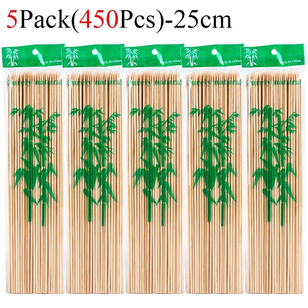 90/450pcs Bamboo Stick Food Grade Bamboo Skewer Sticks Disposable Natural Wood Long Stick Barbecue Fruit BBQ Tools 15/20/25/30cm