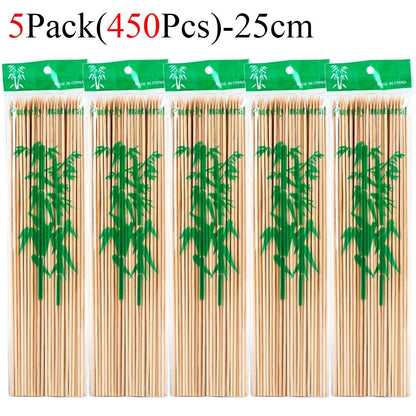90/450pcs Bamboo Stick Food Grade Bamboo Skewer Sticks Disposable Natural Wood Long Stick Barbecue Fruit BBQ Tools 15/20/25/30cm
