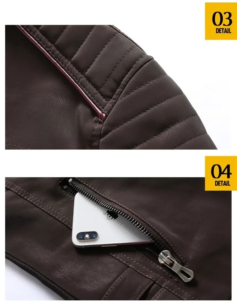 Casual Motorcycle Winter Men Winter Brand Leather Jacket Inner Fleece PU Coat Faux Leather Jackets Mens Clothing Streetwear