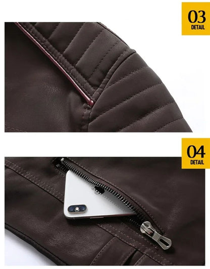 Casual Motorcycle Winter Men Winter Brand Leather Jacket Inner Fleece PU Coat Faux Leather Jackets Mens Clothing Streetwear