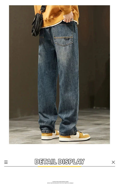 Thick Vintage Jeans Men's Winter Straight Warm Fleece Baggy Thermal Denim Trousers Fashion Korean Wide Male Plush Pants