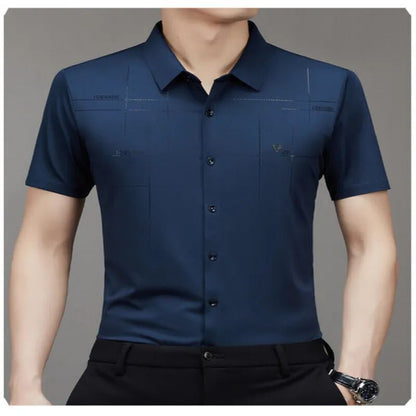 Men's Ice Silk Business Shirt Short Sleeve Anti-wrinkle Iron-free Seamless Shirt Highly Elastic Comfortable Wear Gift for Man