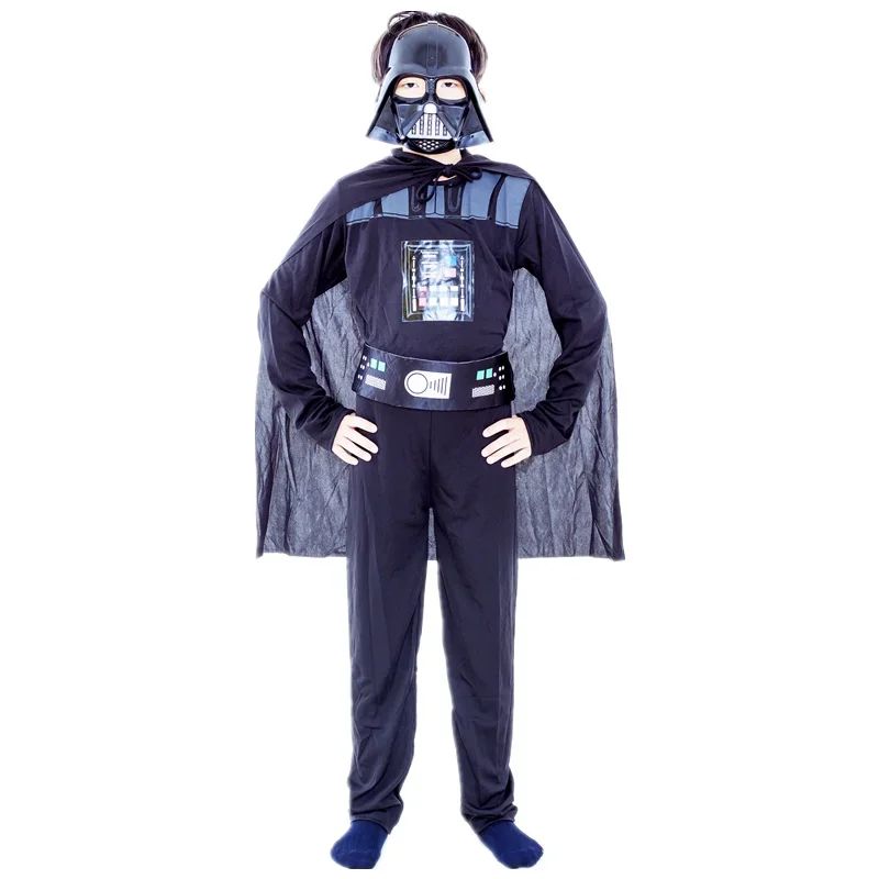 Boys Classic Movie Mask Costume Printed Cartoon Darth Vader Cape Armor Onesie Halloween Kids Fantasy Cosplay Costume