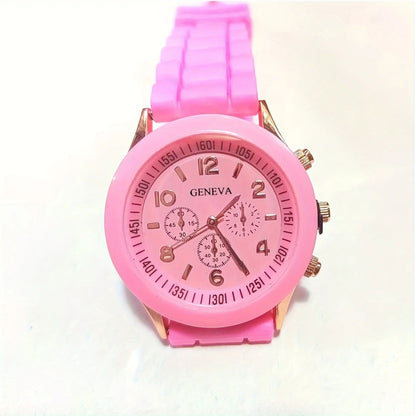 Stylish Round Pointer Quartz Watch, Triple Dial Silicone Watchband Sports Wristwatch For Women And Men, Ideal choice for Gifts