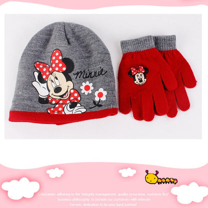 Disney Minnie Mouse Conjunto de Luvas e Gorro de Tricô Desenho Animado Infantil Doce Touca Menina Gorro Gorrinho Menina Acessórios Quentes de Inverno ao Ar Livre