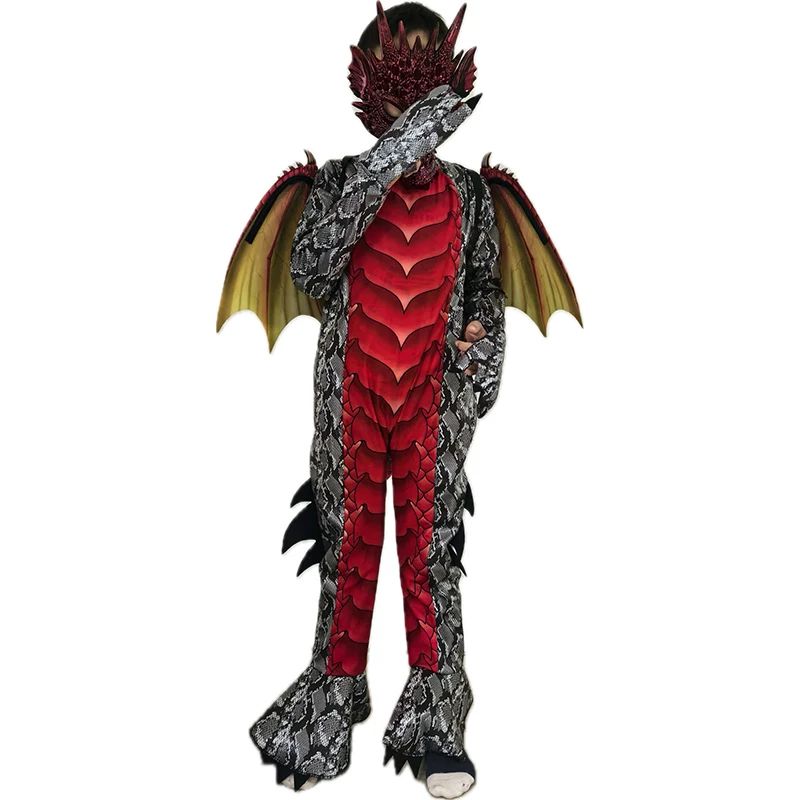 2025 New Arrival Dragon Jumpsuit With Wing And Mask Halloween Outfit Child Boys Black Blue Dragon Costume Halloween Dress Up