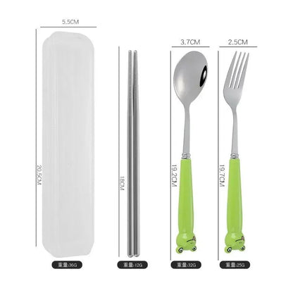 Talheres Portáteis de Desenho Animado com Estojo Utensílios de Cozinha Reutilizáveis Talheres Incluem Garfo Colher para Crianças
