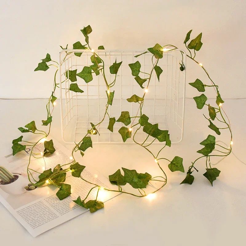 2/5/10M Silk Leaves Fake Creeper Green Leaf Ivy Vine LED String Lights for Home Wedding Hanging Garland Artificial Plants Decor