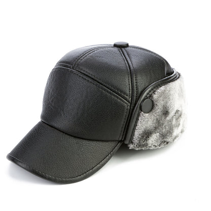 Boné de beisebol quente de inverno para homens, chapéus de pele de couro preto para homens, bonés snapback femininos, casquette, bonés de papai, gorras, protetores de orelha, engrossar