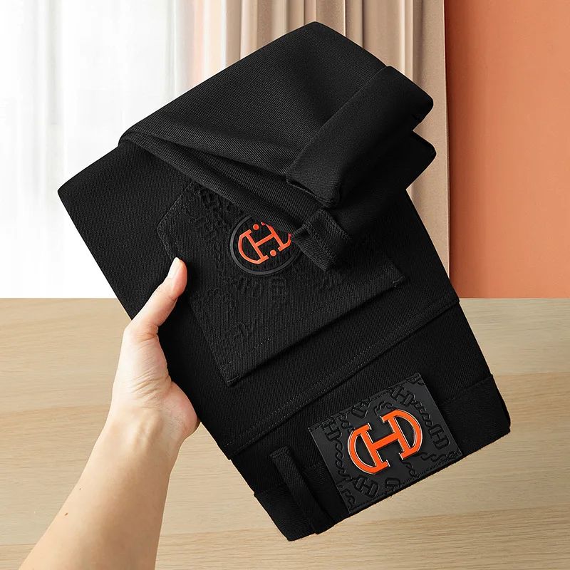 BlackJeans2024 Nova Coleção Outono/Inverno Marca da Moda Casual Slim Fit Elástica Estilo Europeu Calça Comprida Masculina Estampa Fashion