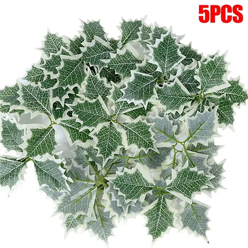 5-100Pcs Artificial Holly Berry Green Leaves Christmas Ornaments Gold Red Holly Berry Stems Xmas Tree Wreath Gifts Party Decor