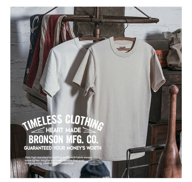 Bronson Heavyweight Seamless Tubular T-Shirt Summer Men's Plain Basic Tee Shirts