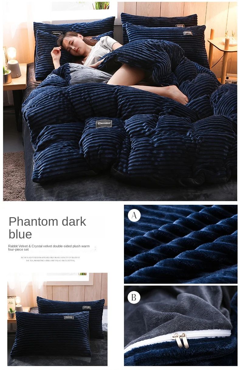 Milk Velvet Winter Thick Bed Set Double Sided Solid Color Flannel Corduroy Duvet Cover Set Winter Warm Bedding Sheet  220×240CM