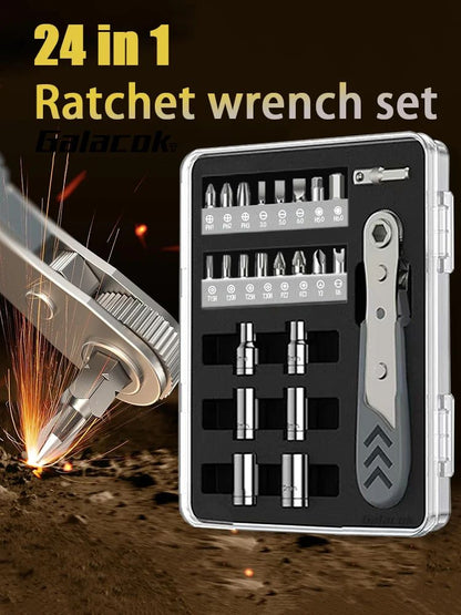Jogo de Chave de Fenda Catraca de Ângulo Reto 24 em 1, Mini Catraca de 36 Dentes, Jogo de Chave Soquete, Ferramenta de Reparo Automotivo, Jogo de Ferramentas Manuais