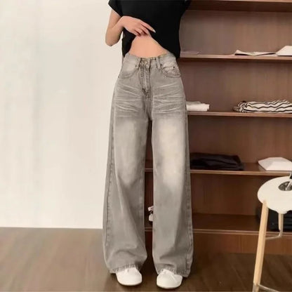 High Waist Wide Leg Jeans Women's Vintage Spring Autumn Slimming Straight Floor-Length Pants American Style Loose Fit