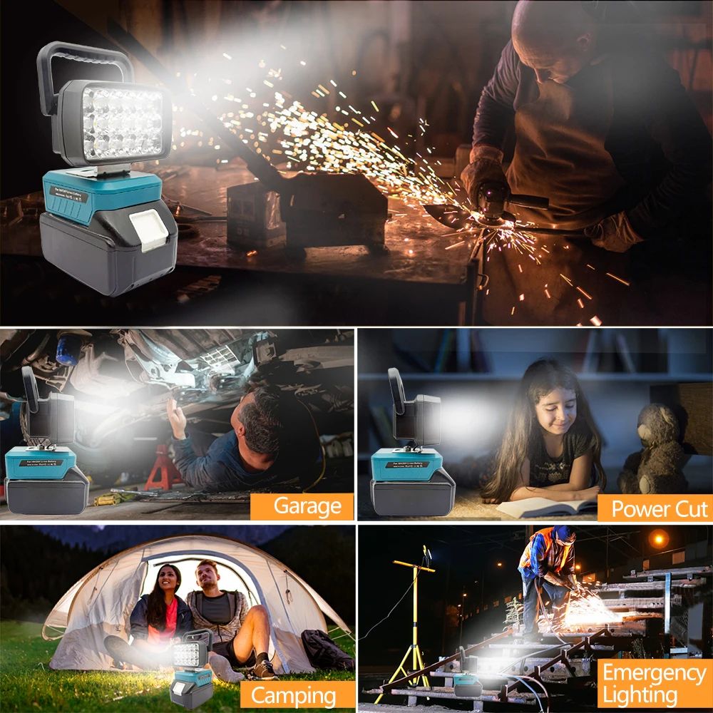 Para Makita Para Milwaukee Para Dewalt Para M18 Para Bosch Bateria de Lítio Estojo Banco de Potência USB Lanternas Holofote Luzes de Trabalho Lâmpada
