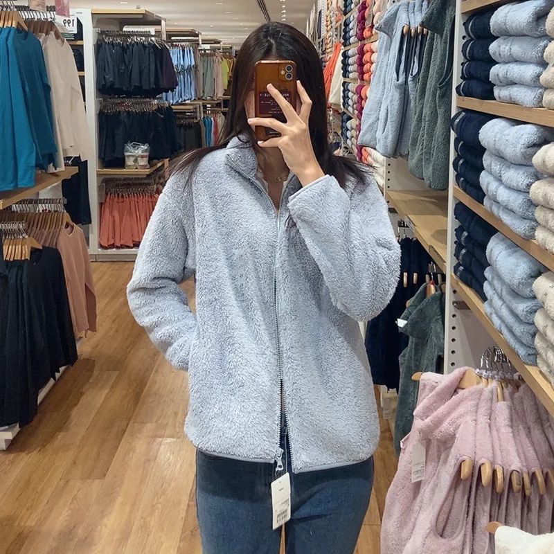 Autumn Winter Women's Long Velvet Fleece Zipper Sleeve Coat Warm Coral Fleece Jacket Full Length Outerwear Comfortable Coat