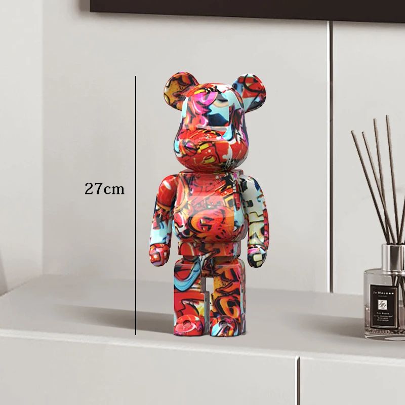Estátua Urso Graffiti 27cm Bloco Tinta Urso Decoração Enfeites de Resina para Desktop Decoração de Casa Sala de Estar Urso Escultura de Chão Presentes