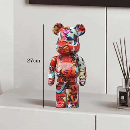 Estátua Urso Graffiti 27cm Bloco Tinta Urso Decoração Enfeites de Resina para Desktop Decoração de Casa Sala de Estar Urso Escultura de Chão Presentes