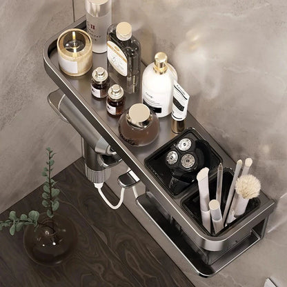 Wall Mounted Hair Dryer Holder Storage Shelf Hairdryer Rack Organizer Bathroom Accessories No-Drilling Shower Shelf Aluminum