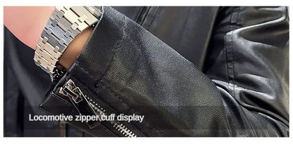 Spring and Autumn Men's Motorcycle Leather Jacket Casual Stand Collar Solid Color White Black Leather Jacket Zip Up PU Coat