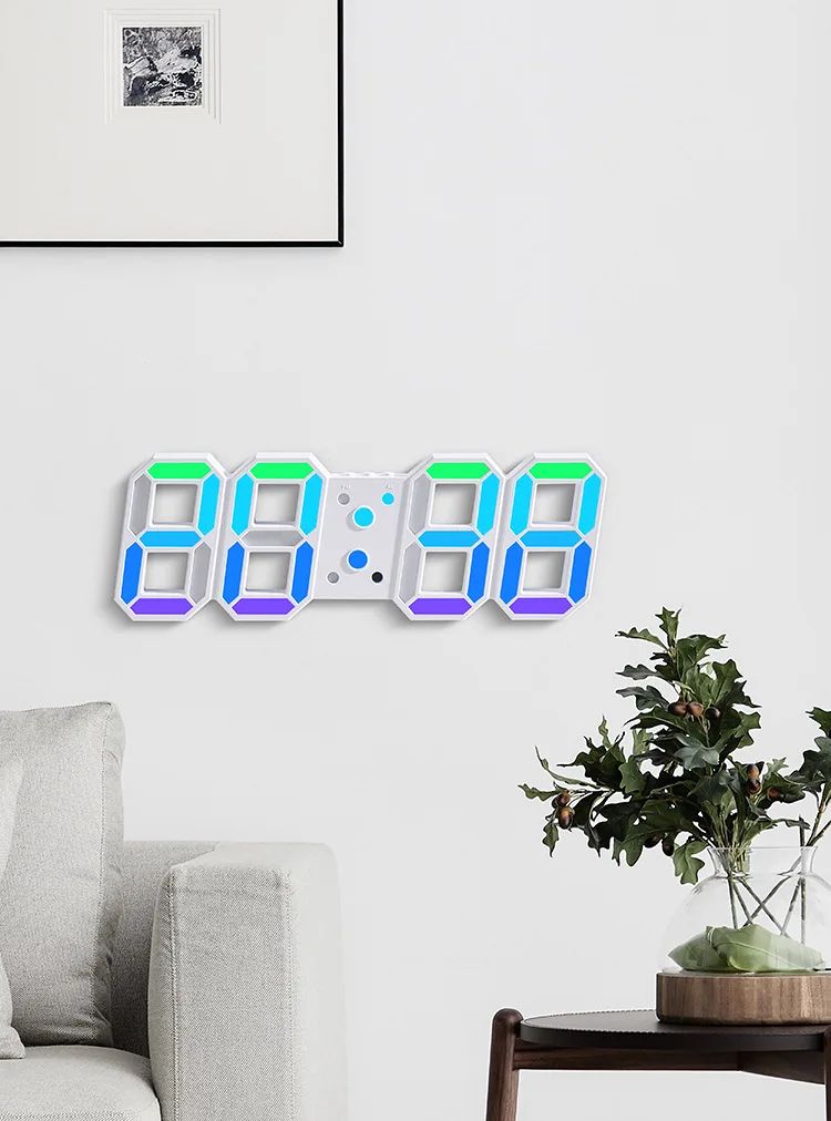 3D LED Digital Wall Clock RGB Modern Design Living Room Decor Date/Temperature Table Alarm Nightlight Brightness Desktop Clocks
