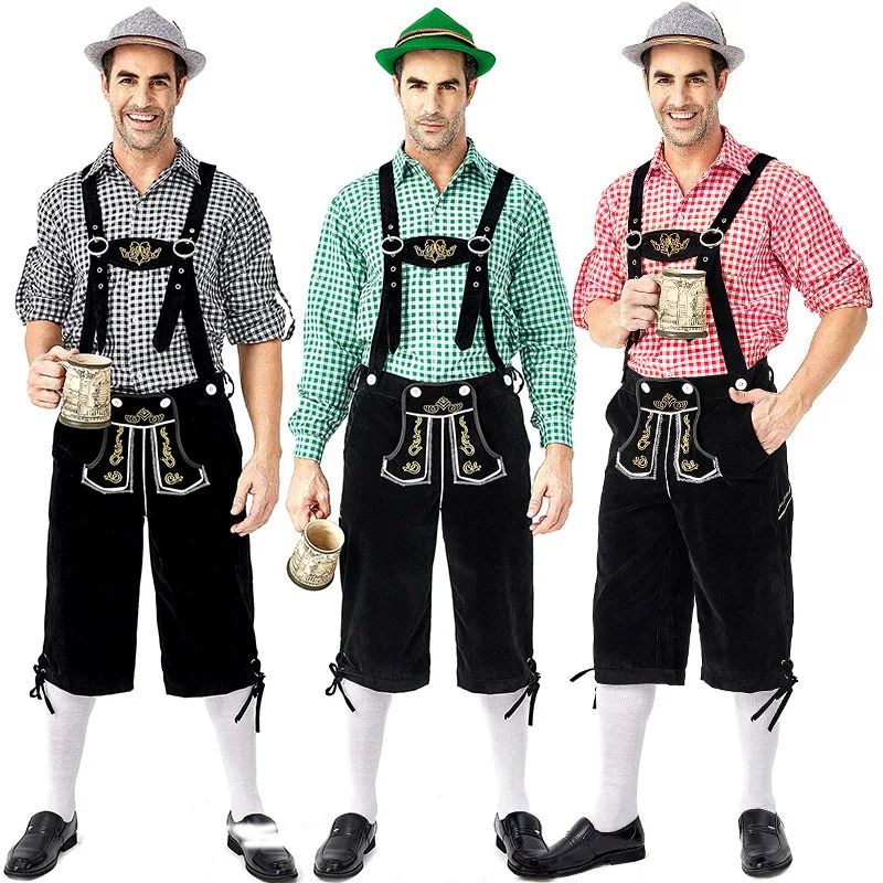 Men Bavarian Beer Male Shirt Rompers Shorts Set Cosplay Costume German Oktoberfest Costumes Halloween Festival Party Outfit
