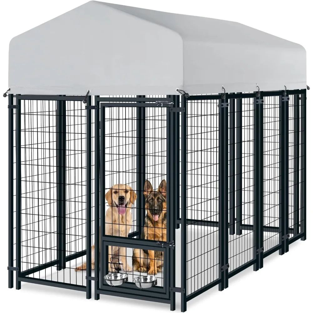Outdoor Dog Kennel, Heavy Duty Welded Wire Steel Dog kennels with Secure Lock for Outside, Dog Pen with Waterproof
