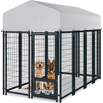 Outdoor Dog Kennel, Heavy Duty Welded Wire Steel Dog kennels with Secure Lock for Outside, Dog Pen with Waterproof